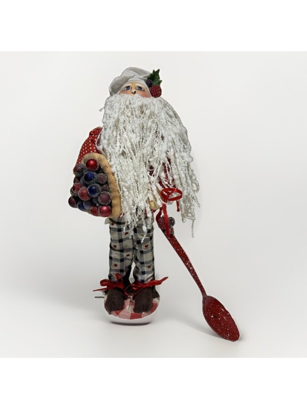 Vintage Baker Chef Kitchen Santa Claus Figurine Frosted Fruit Spoon 12" Holiday